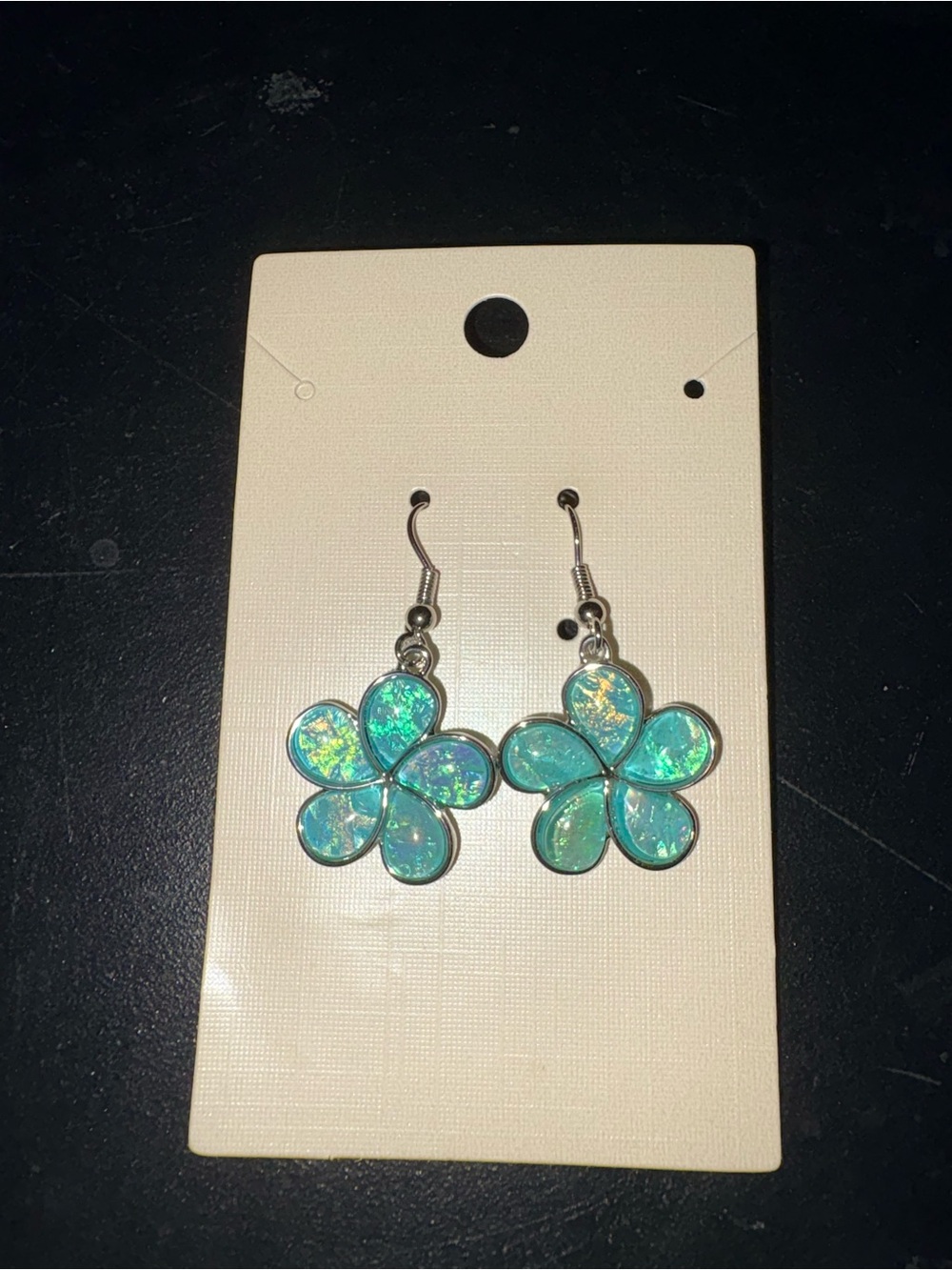 Blue Opal Flower Dangle Earrings - Women Jewelry